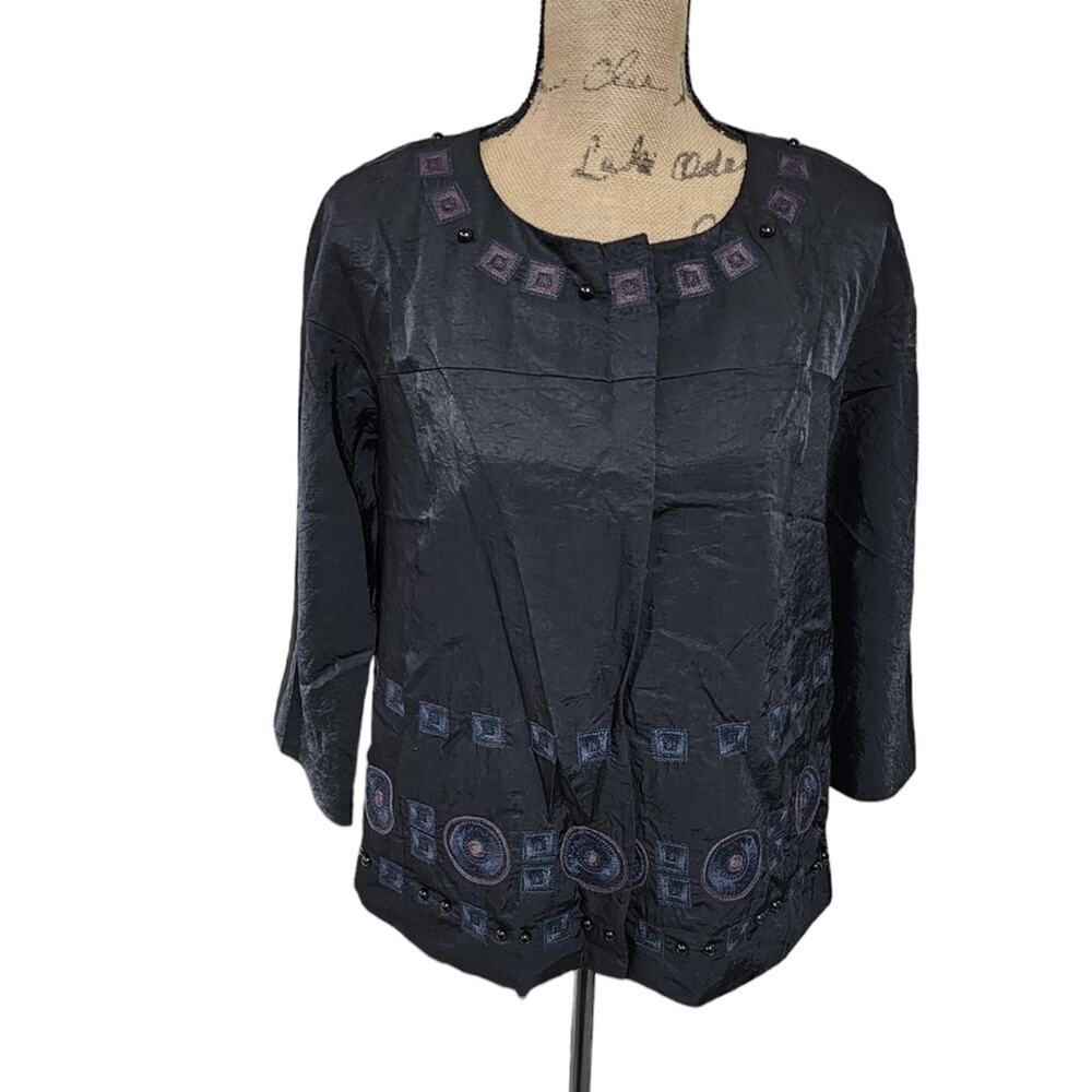 DKNY Black‎ EMBROIDERED Cropped Jacket Blazer Size 6 Small NEW